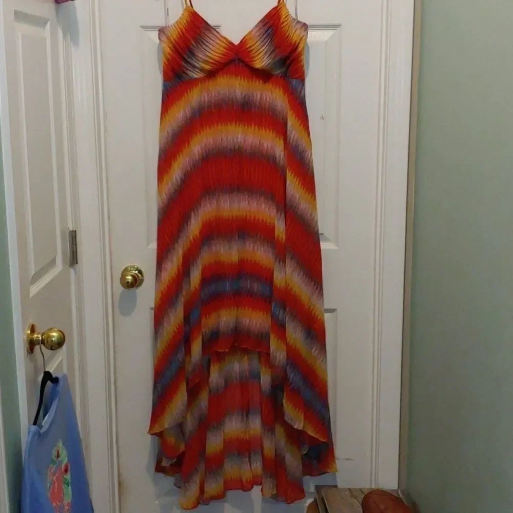Calvin Klein multi color high low dress Sz 14